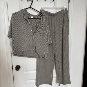 Striped Green and White Women's Pajama Set